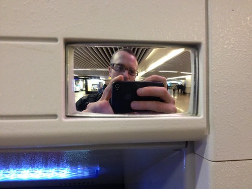 Rear view mirror on a cashpoint in Brussels airport