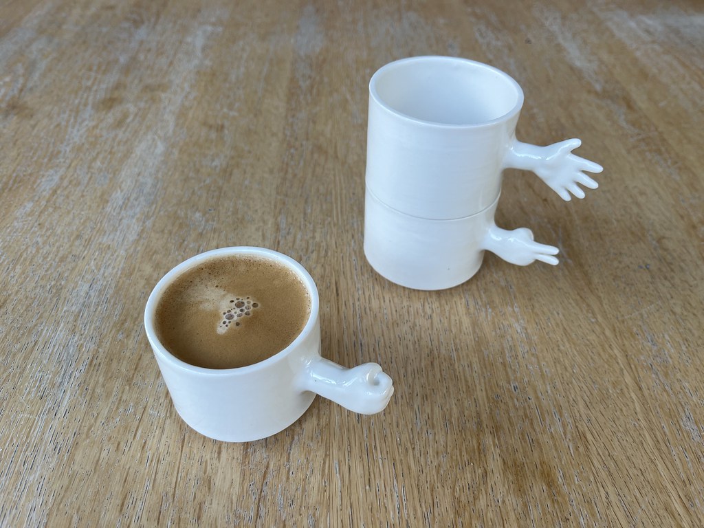 My Rock, Paper, Scissors espresso mugs from 4AM Studios.